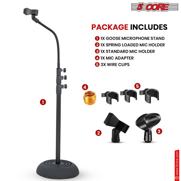 5Core Mic Stand Floor Adjustable Round Base Universal Metal Microphone Stands - Picture 3 of 11